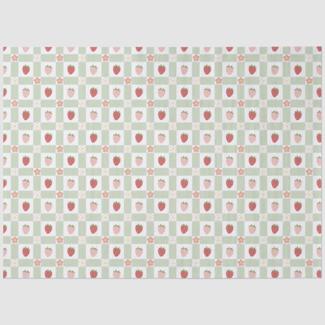 Erdbeer-Gingham-Beerenthema Seidenpapier (Vorderseite)