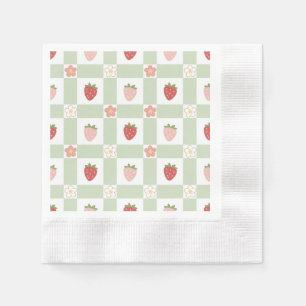 Erdbeer-Gingham-Erstgeburtstag Serviette