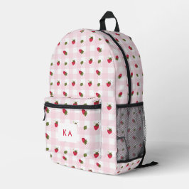 Erdbeer Gingham Individuelle Initialen Rosa Süß Bedruckter Rucksack