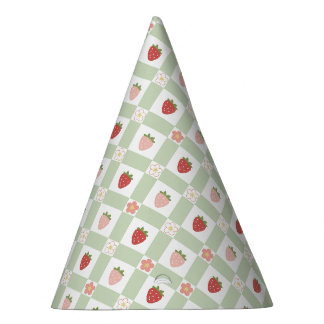 Erdbeer-Gingham Pastellgrün Kinder Partyhütchen
