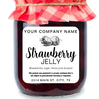 Erdbeer-Jelly-Jam-Selbstgemacht Etikett STRAW04sq Quadratischer Aufkleber