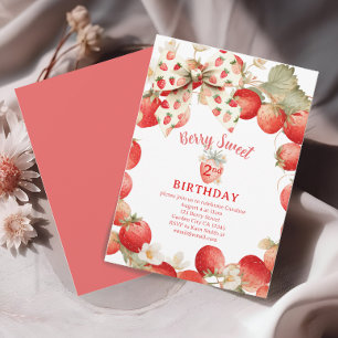 Erdbeer-Mädchen Berry Sweet Zweiter Geburtstag Einladung