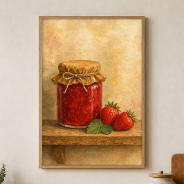 Erdbeer-Marmeladenglas-Aquarell-Cottagecore-Plakat Poster
