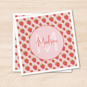 Erdbeer-Muster-Monogramm  Serviette