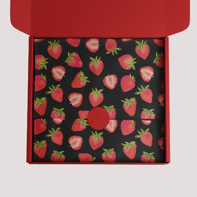 Erdbeer-Muster Seidenpapier (Strawberry pattern black tissue paper)