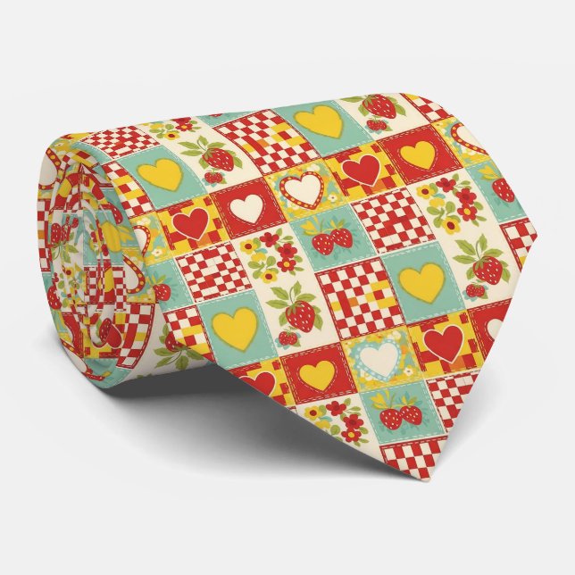 Erdbeer-Patchwork-Picknick (2) Krawatte (Gerollt)