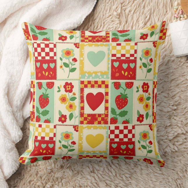 Erdbeer-Patchwork-Picknick Kissen (Decke)