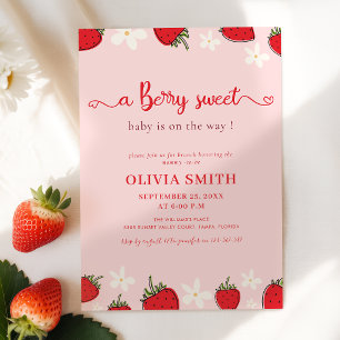 Erdbeer-Rosa-Beeren-Süße-Blumige-Baby-Party Einladung