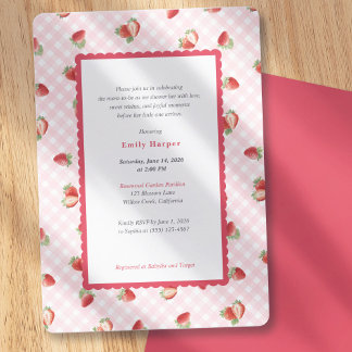 Erdbeer-Rosa-Gingham-Baby-Girl-Baby-Shower Einladung