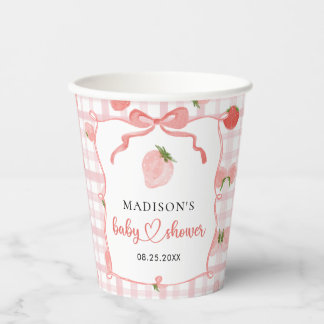 Erdbeer-Rosa-Gingham-Mädchen-Baby-Party Pappbecher