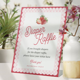 Erdbeer-Rosa-Gingham-Themen-Windel-Raffle-Spiel Sockelschild