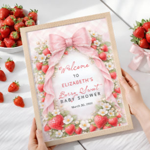 Erdbeer-Rosa-Schleife Baby Shower Willkommen Poster