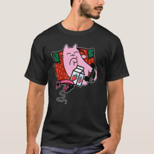 Erdbeer-Shake Erdbeermilch Rosa Katze T-Shirt