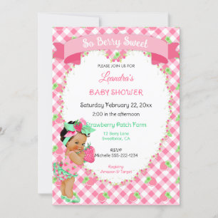 Erdbeer-Thema Baby Girl Gingham Pink Mint Einladung
