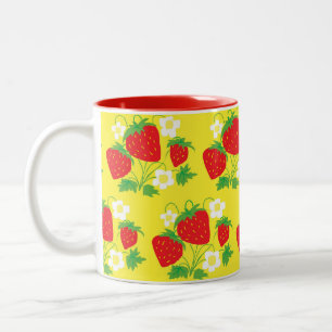 Erdbeer- und Blumen-Gelb-Muster Zweifarbige Tasse