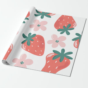 Erdbeer- und Blumenmuster Geschenkpapier