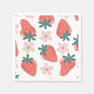 Erdbeer- und Blumenmuster Serviette