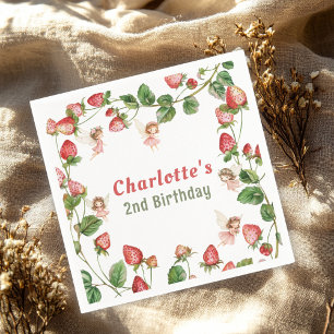 Erdbeer verzauberte Feengarten-Geburtstag Serviette