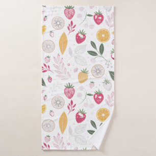 Erdbeer-Zitrus-Brise – Botanisches Handtuchdesign Badehandtuch