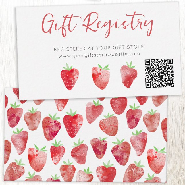 Erdbeerbaby- Shower-Geschenkregistrierungs-QR-Code Begleitkarte (Strawberry watercolor baby shower gift registry card with QR code)