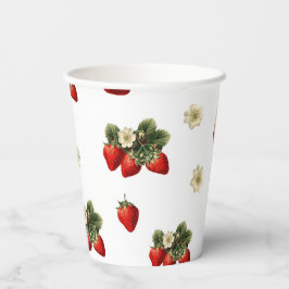 Erdbeerbeerbeerbecher mit Blüten auf weiß Pappbecher