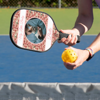 Erdbeerblüten rosa & Banner mit Name/Redewendung Pickleball Schläger