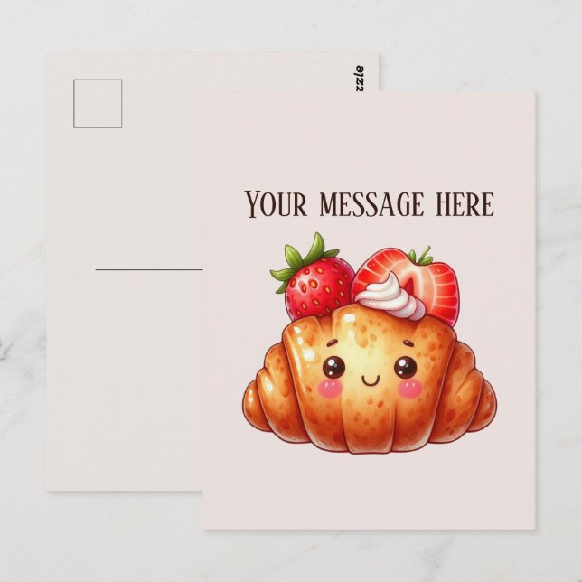 Erdbeercroissant Firmenname oder Nachricht hinzufü Postkarte (Vorne/Hinten)