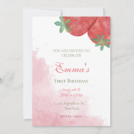 Erdbeere 1. Geburtstag Einladungen mit Foto.