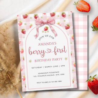 Erdbeere 1. Wasserfarbe Berry Erster Geburtstag Einladung