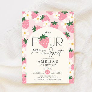 Erdbeere 4. Geburtstag Four Ever Sweet Pink Einladung