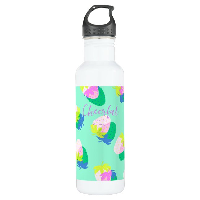 Erdbeere Aquamarin Edelstahlflasche (Vorderseite)