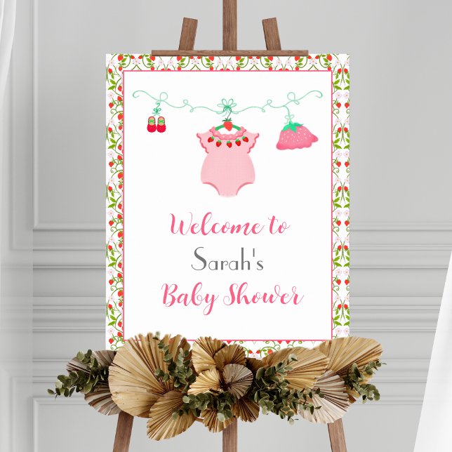 Erdbeere Baby Outfit mit Pattern Baby Willkommen Poster (Welcome your guest with this Strawberry Baby Outfit Poster, Patterned Perfection Awaits!)