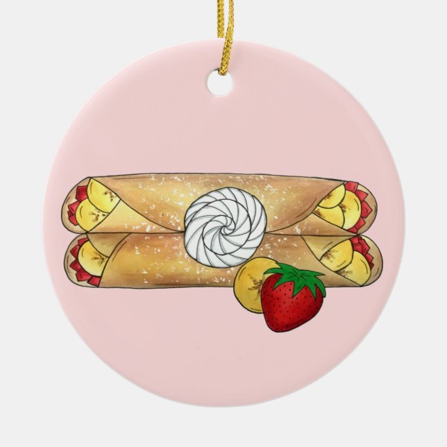 Erdbeere Banana Crêpe Pancake Französischer Lebens Keramik Ornament (Vorne)