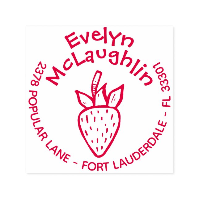 Erdbeere, benutzerdefinierte Rücksendeadresse, vor Permastempel (Design)