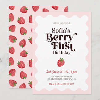 Erdbeere Berry Erste 1. Geburtstag Einladung