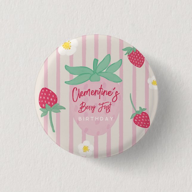 Erdbeere Berry Erster Geburtstag  Button (Vorderseite)