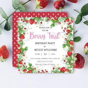 Erdbeere   Berry First Birthday Party Einladung