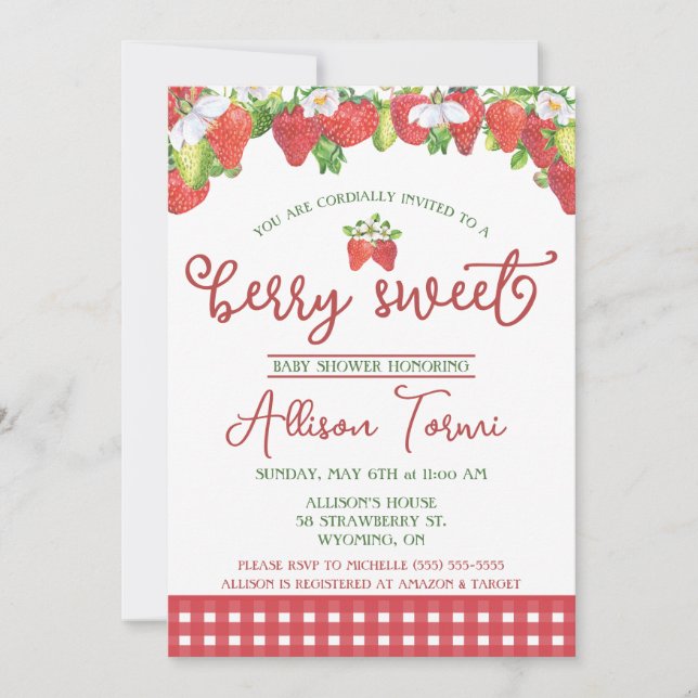 Erdbeere, Berry Sweet Baby Shower Einladung (Vorderseite)
