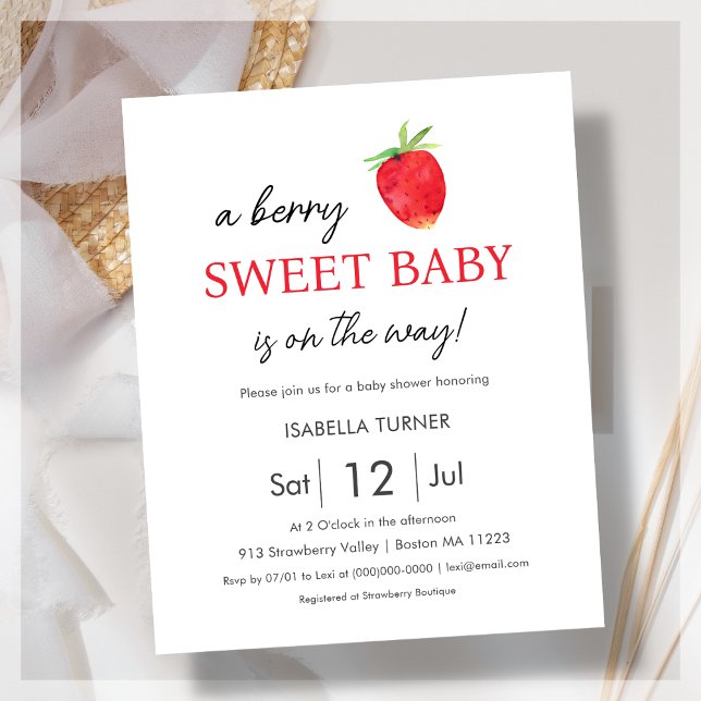 Erdbeere | Berry Sweet Baby Shower Einladung (Von Creator hochgeladen)