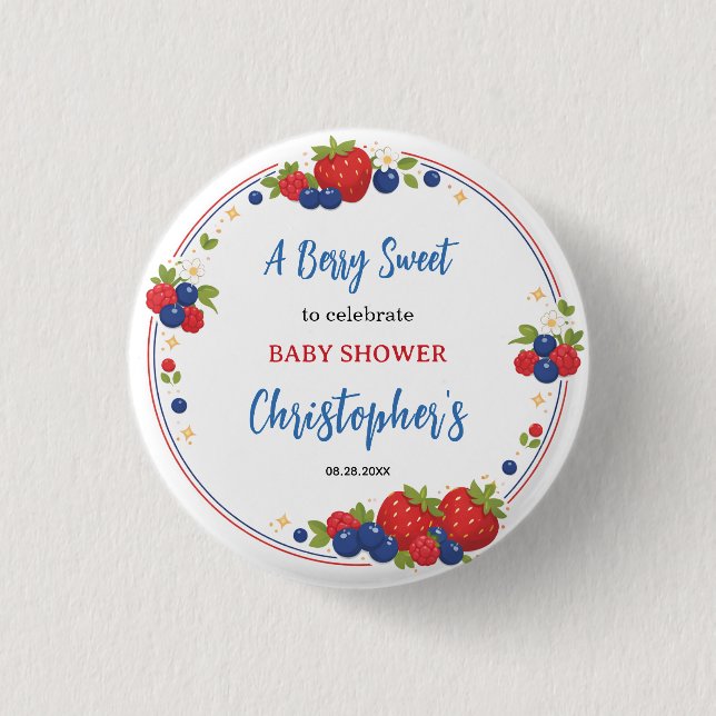 Erdbeere Blaubeere Beere Süße Babyparty Button (Vorderseite)