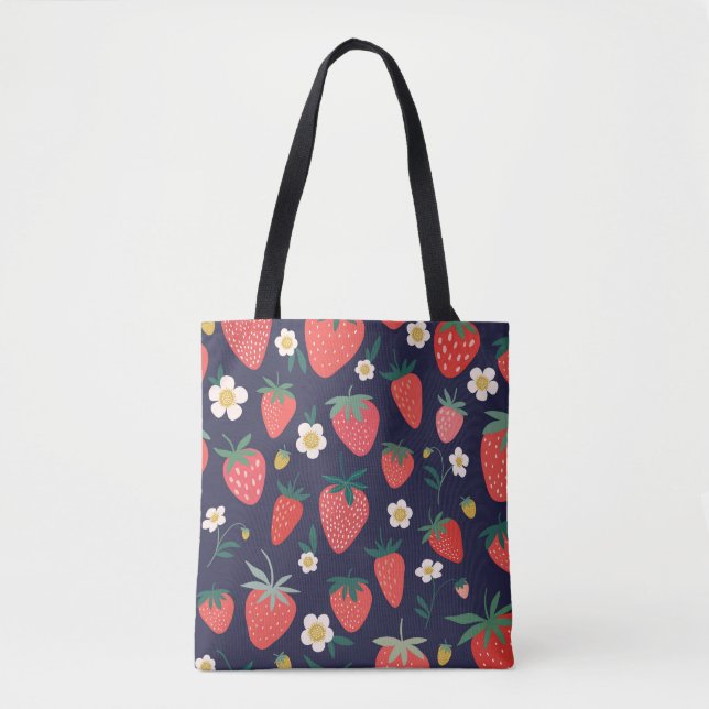 Erdbeere Blume & Früchte: Dekoratives Muster Tasche (Vorderseite)