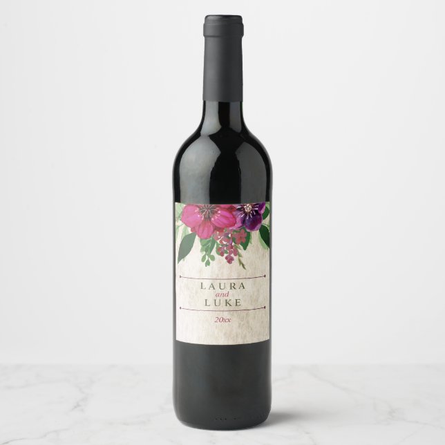 Erdbeere, Cranberry-Plum floral Weinetikett (Vorderseite)