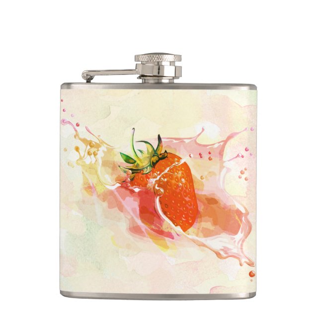 Erdbeere Creme Splash! Aquarell Flachmann (Vorderseite)