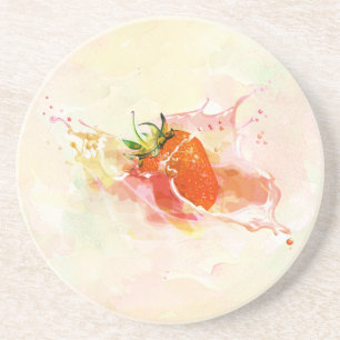 Erdbeere Creme Splash! Aquarell Sandstein Untersetzer