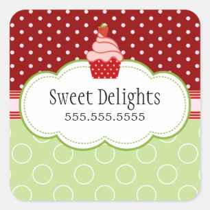 Erdbeere Cupcake Bäckerei Box Siegel Quadratischer Aufkleber