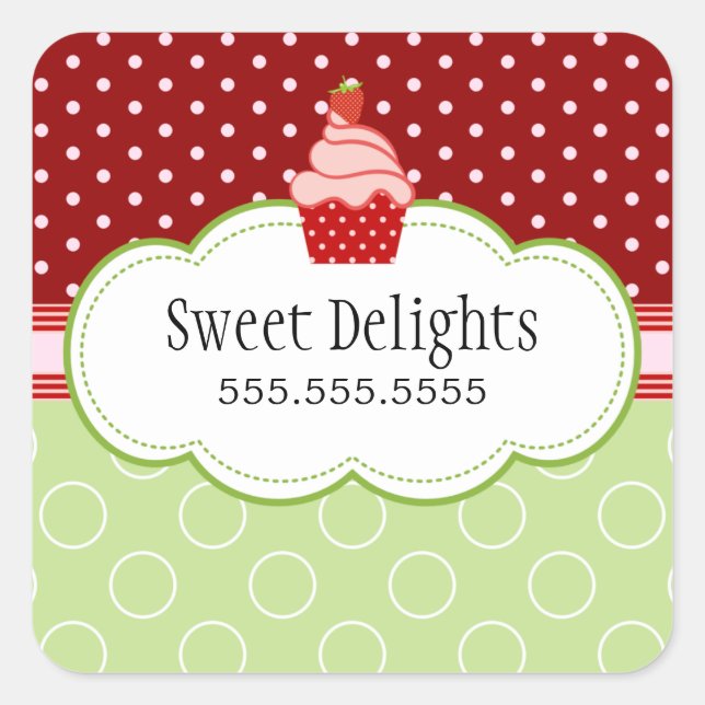 Erdbeere Cupcake Bäckerei Box Siegel Quadratischer Aufkleber (Vorderseite)