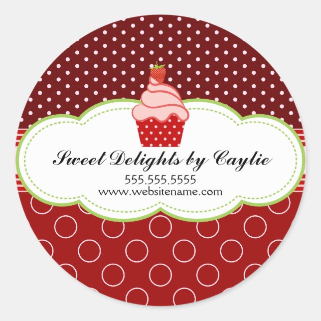 Erdbeere Cupcake Bäckerei Box Siegel Runder Aufkleber (Vorderseite)