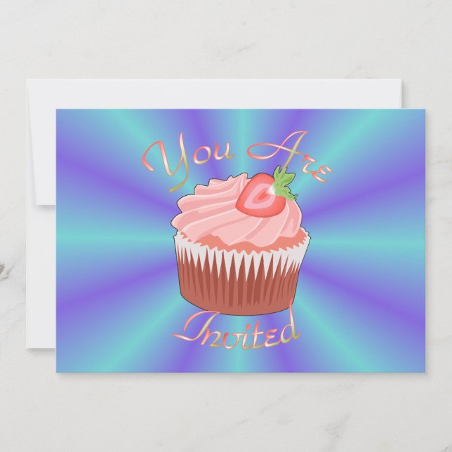 Erdbeere Cupcake Einladung (Vorderseite)