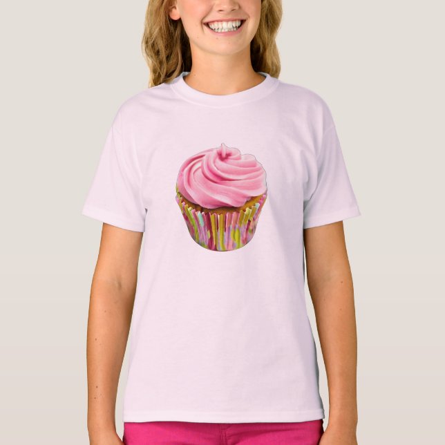 Erdbeere Cupcake mit rosa Zuckerguss T-Shirt (Vorderseite)