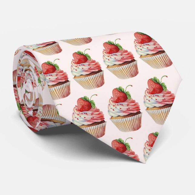 Erdbeere Cupcake Sweet Dessert Muster Krawatte (Gerollt)